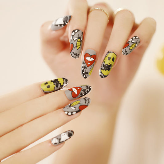 Enchanted Forest Long Oval Multicolor Press-On Nail Set with Whimsical Creature Designs
