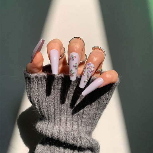 Galaxy Butterfly Long Coffin Purple Studded Press On Nails