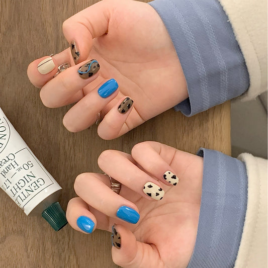 It's Time Short Square Blue Pattern Press On Nails