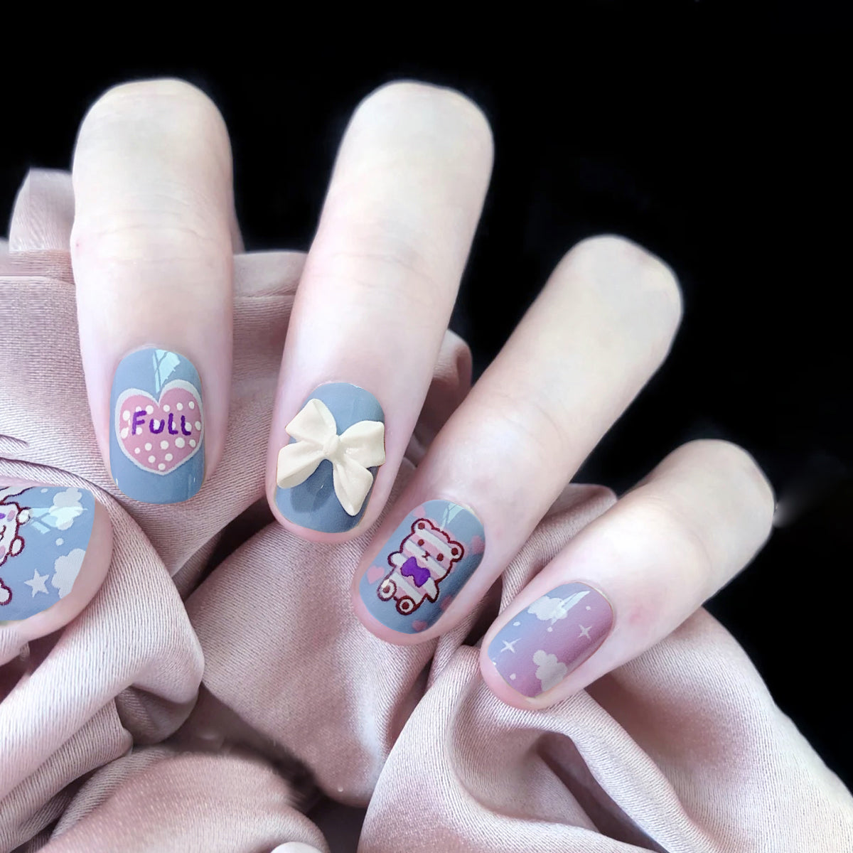 Heart So Full Short Square Blue Cartoon Press On Nails