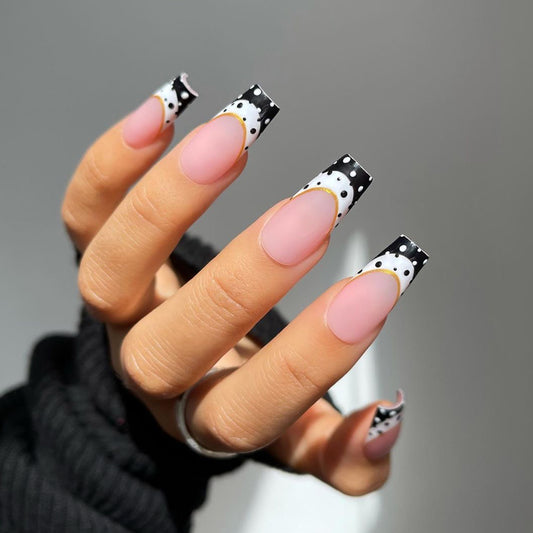 Polka Dot 50s Long Square White Vacation Press On Nails