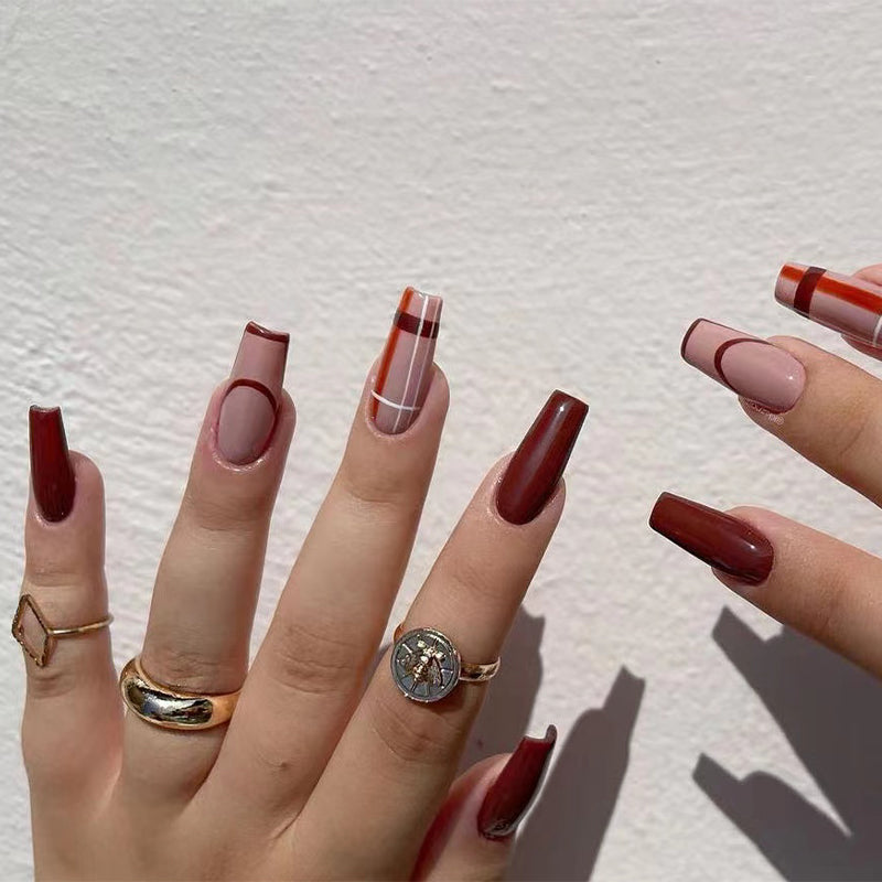 Tasteful Reflects Medium Coffin Brown Everyday Press On Nails