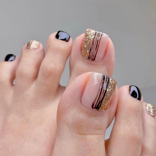 Off The Handle Glitter Gold Press On Toenails