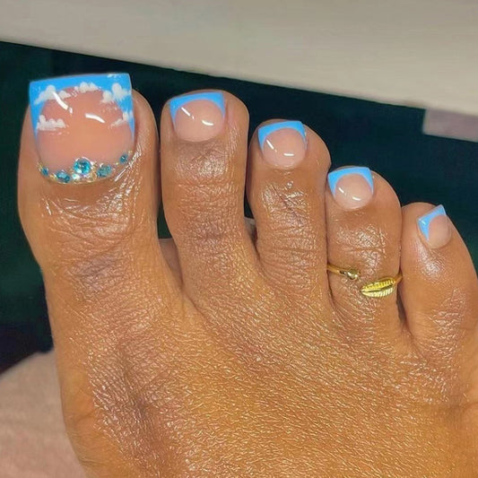 Clear Skies Summer Blue Press On Toenails
