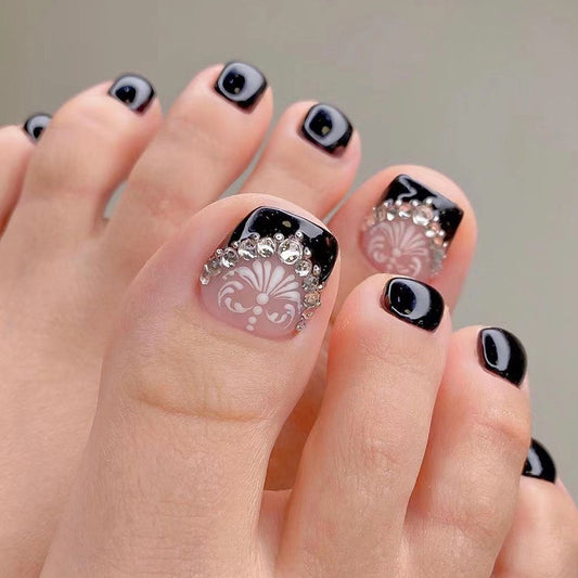 Arabian Goddess Studded Black Press On Toenails