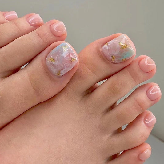 Roman Angel Marble Pink Press On Toenails