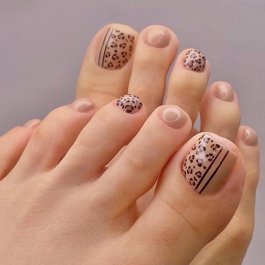 Safari Glam Leopard Brown Press On Toenails