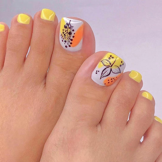 Baby Doll Floral Yellow Press On Toenails