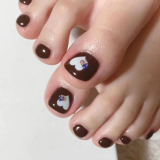 Superb Secretary Hearts Brown Press On Toenails