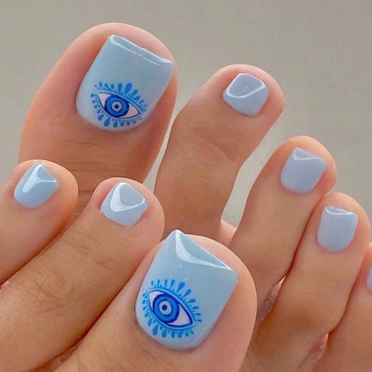 Evil Eye Cartoon Blue Press On Toenails