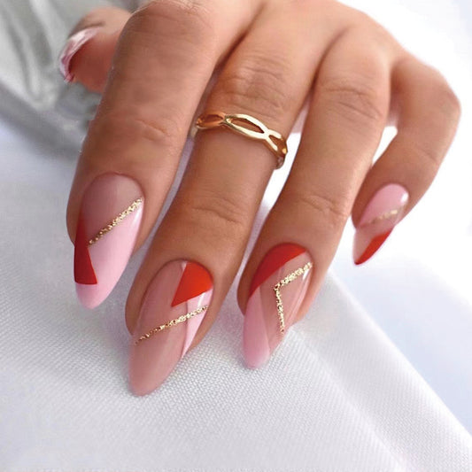 Triangle Accent Long Almond Pink Everyday Press On Nails