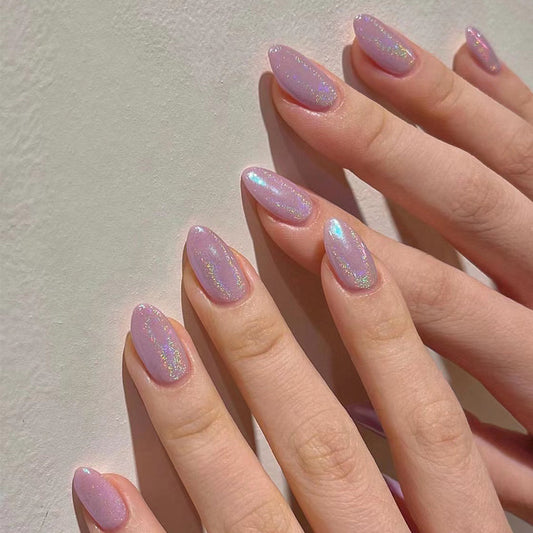 Galaxy Lover Long Almond Purple Glitter Press On Nails