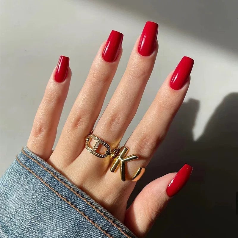 Shut Down Medium Coffin Red Everyday Press On Nails