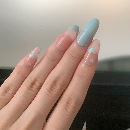 All Over The World Medium Oval Blue Hearts Press On Nails