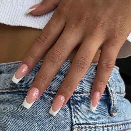 Coming In Hot Long Coffin Beige French Tips Press On Nails