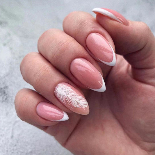 Light As A Feather Long Almond Beige Fun Press On Nails