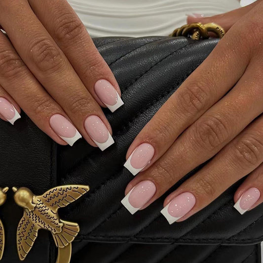 A Little Flair Long Coffin Beige French Tips Press On Nails