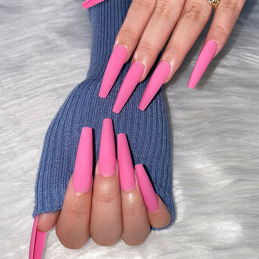 Chic Elegance Extra-Long Coffin Pink Matte Finish Press-On Nail Set