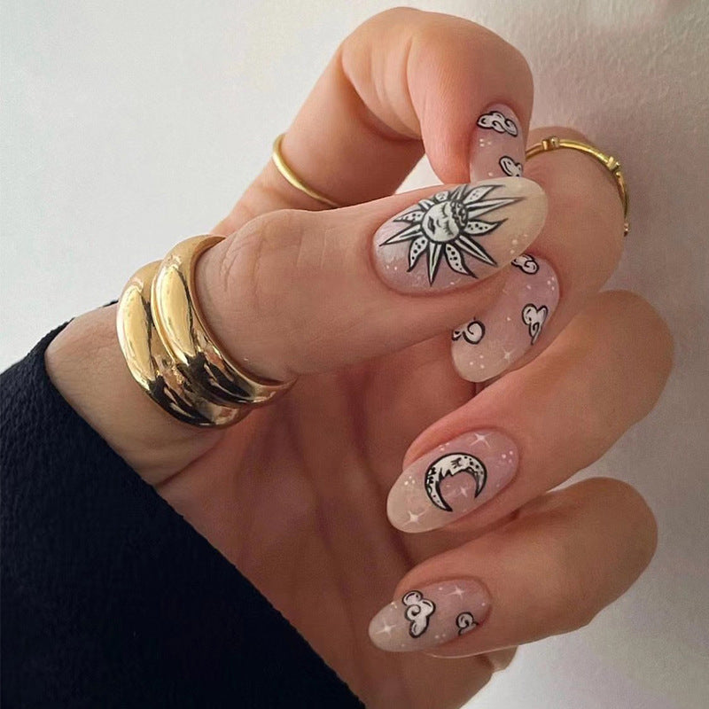 Bohemian Spirit Long Oval Pale Pink Press On Nail Set with Intricate Mandala Accents