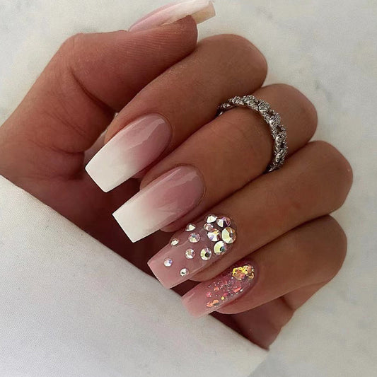 Elegant Bridal Collection Medium Coffin Pink Glitter Accent Press On Nail Set