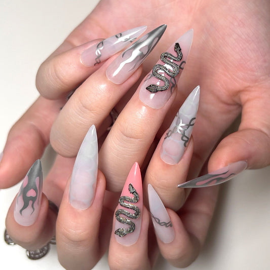 Walk Quickly Long Stiletto Pink Bold Press On Nails