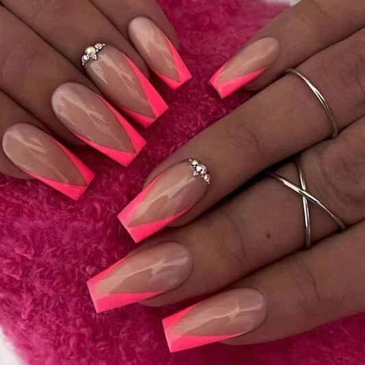 Stay With Us Medium Coffin Pink French Tips Press On Nails