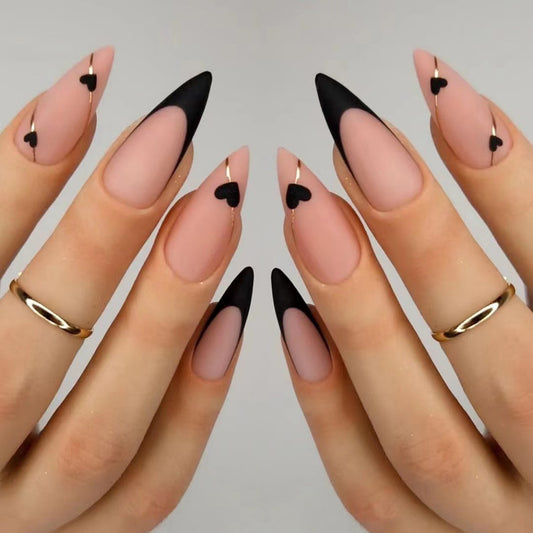 Arrived In Italy Medium Stiletto Black French Tips Press On Nails