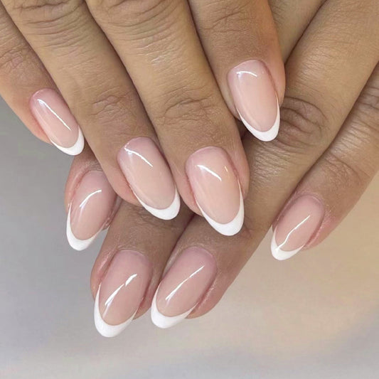 Eleganza Short Oval Pink French Tips Press On Nails