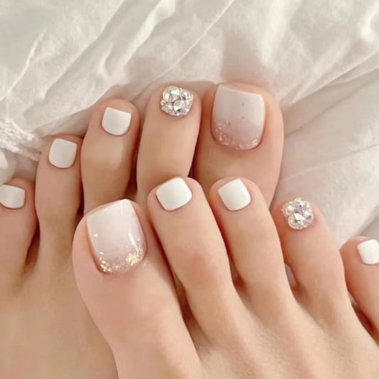 Super Woman Studded White Press On Toenails