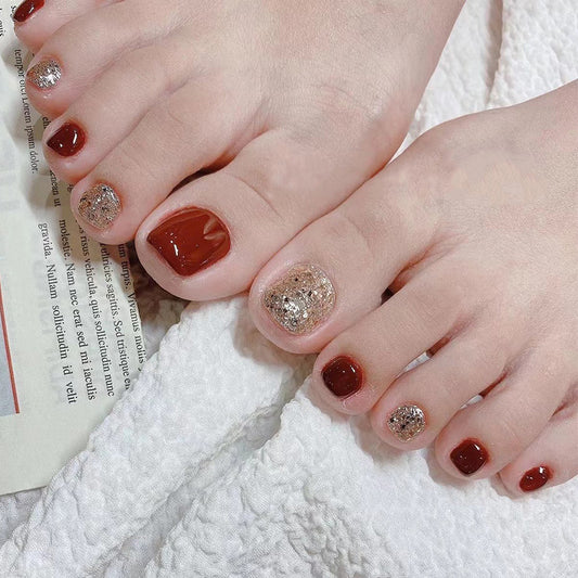 Off Stage Glitter Red Press On Toenails