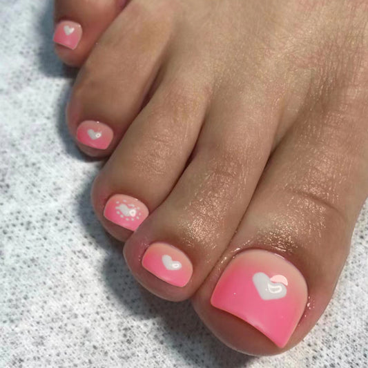 Ombre Sunset Hearts Pink Press On Toenails
