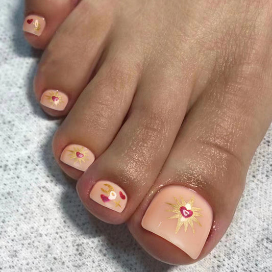 Superstar Hearts Gold Press On Toenails