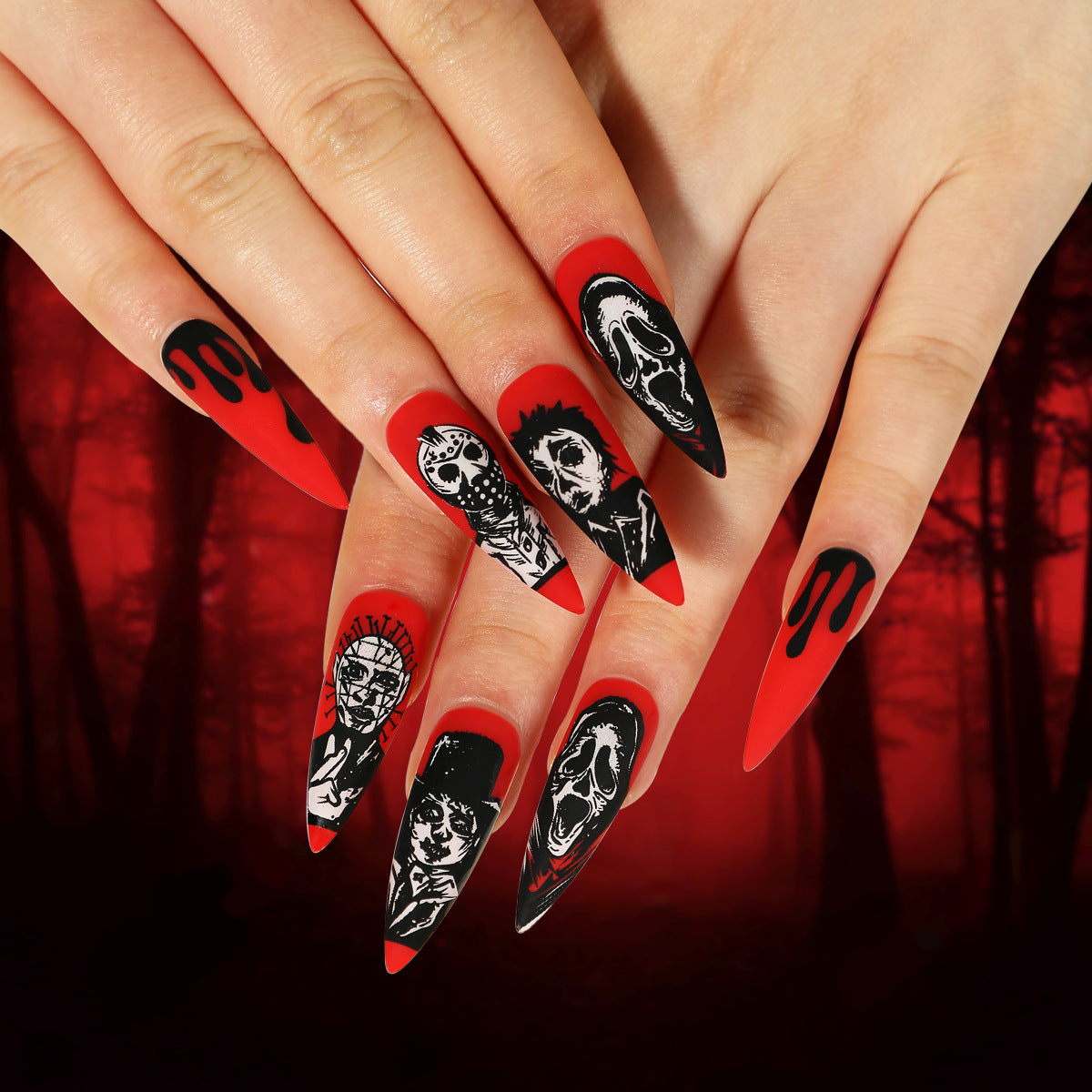 Horror Villains Long Stiletto Red Halloween Press On Nails