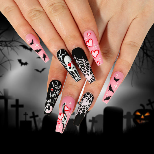 Scream 1 Long Coffin Pink Halloween Press On Nails