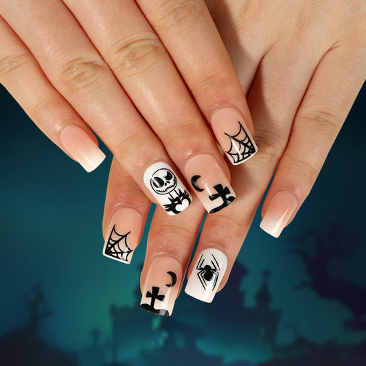 Jack Is Back Short Square White Halloween Press On Nails