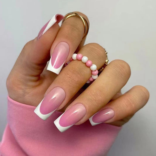 Puglia Long Square Pink French Tips Press On Nails
