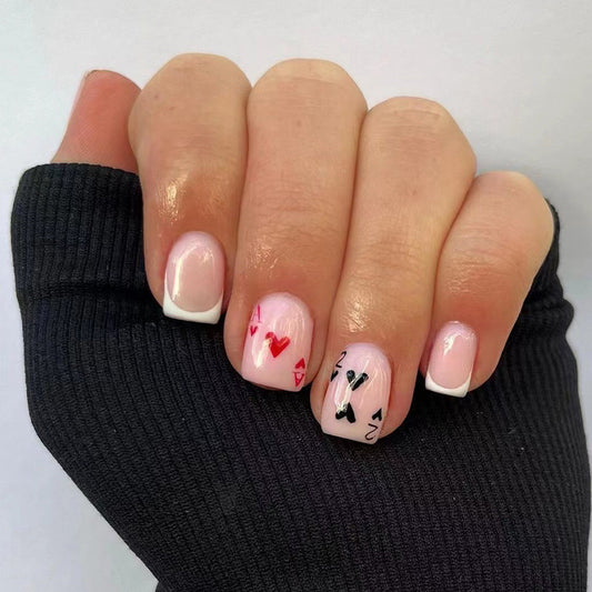 Aces, Baby Short Square Red Everyday Press On Nails