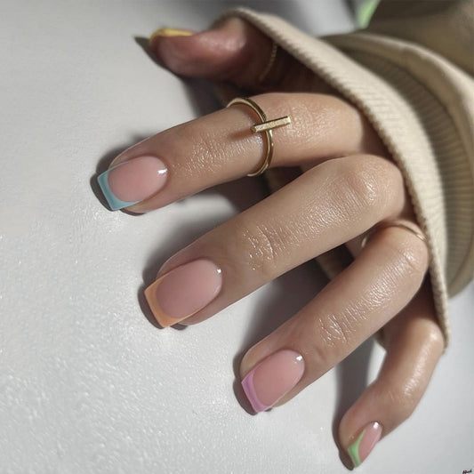 Treated Well Short Square Multicolor French Tips Press On Nails