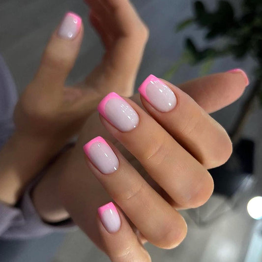Fundamentally Impossible Medium Square Pink French Tips Press On Nails