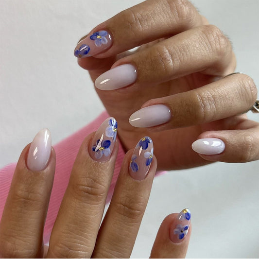 Pick Them Up Medium Oval Blue Glossy Press On Nails