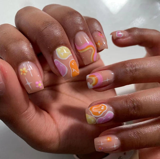 Childhood Memories Medium Square Multicolor Cartoon Press On Nails