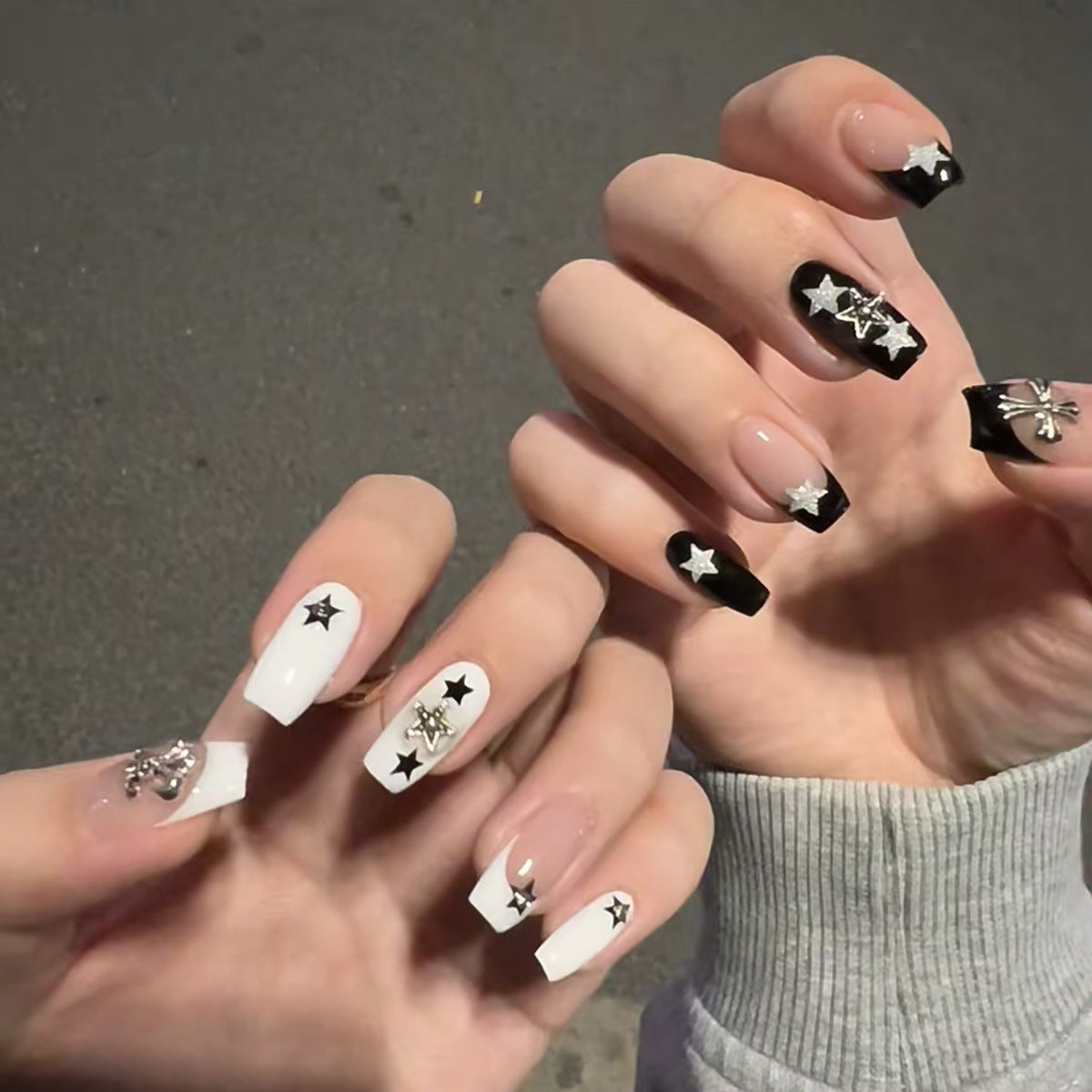 Wild Sky Medium Coffin White Stars Press On Nails