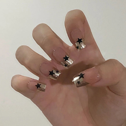 Epic Rock Medium Square Gold Stars Press On Nails