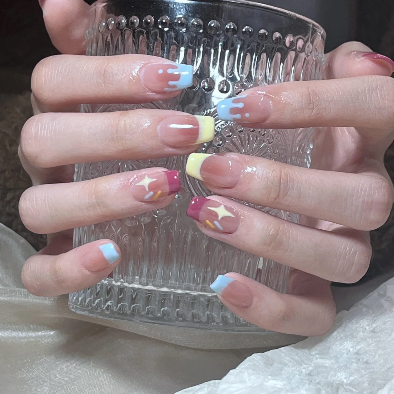Splat Splat Splat Long Coffin Pink Cute Press On Nails
