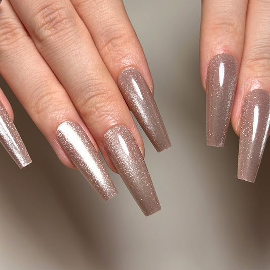 Path To Space Long Coffin Gold Glossy Press On Nails