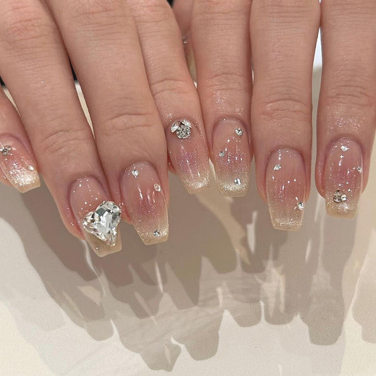In Here Medium Coffin Gold Studded Press On Nails