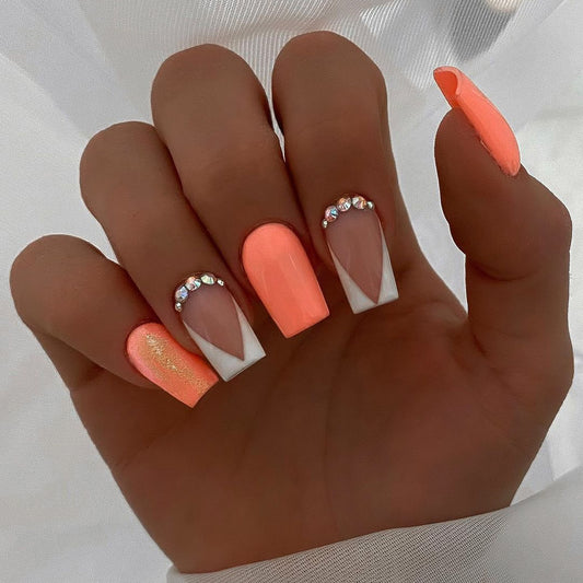 Like Me Medium Square Orange Summer Press On Nails