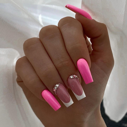 Pep Me Up Long Coffin Pink Bold Press On Nails
