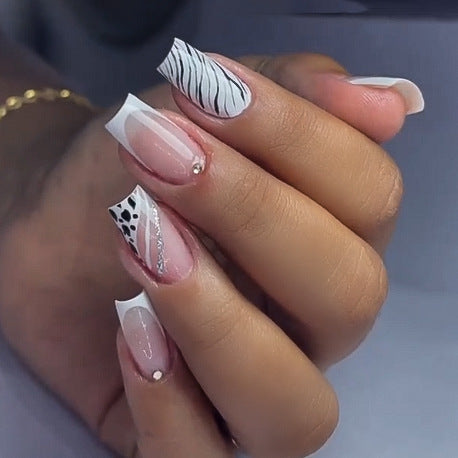 Zoo Ya Later Medium Square White Animal Print Press On Nails