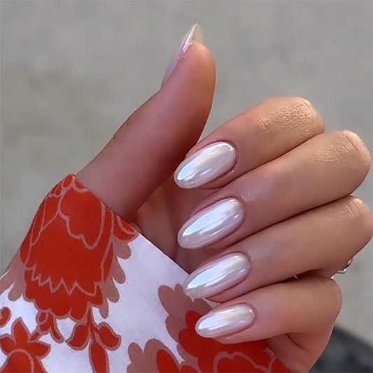 Milk Medium Oval White Glossy Press On Nails